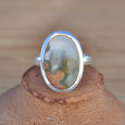 Bague ovale en argent et pierre Jaspe orbiculaire (vert) (orange) T57 Bague ovale en argent et pierre Jaspe orbiculaire (vert) (orange) T57