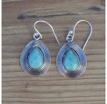 Boucles d'oreilles goutte en argent strié et pierre Amazonite (vert)