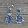 Boucles d'oreilles ciselées en argent et 3 pierres en Labradorite (bleu)