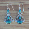 Boucles d'oreilles ciselées en argent et 3 pierres en Turquoise (vert)