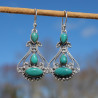 Boucles d'oreilles ciselées en argent et 3 pierres en Turquoise (vert)