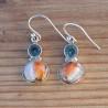 Boucles 2 pierres Topaze bleue et Turquoise oyster (bleu) (orange)