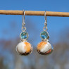 Boucles 2 pierres Topaze bleue et Turquoise oyster (bleu) (orange)