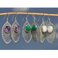 Longues boucles d'oreilles argent navette et pierre ovale en Pierre de lune (blanc) Longues boucles d'oreilles argent navette et pierre ovale en Pierre de lune (blanc)