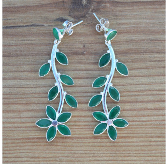 Boucles d'oreilles clous argent 11 pierres Agate verte (vert)