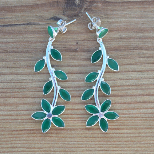 Boucles d'oreilles clous argent 11 pierres Agate verte (vert)