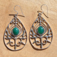 Grandes boucles d'oreilles argent goutte et pierre ovale en Agate verte (vert)