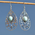 Grandes boucles d'oreilles argent goutte et pierre ovale en Larimar (bleu) Grandes boucles d'oreilles argent goutte et pierre ovale en Larimar (bleu)