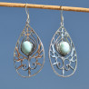 Grandes boucles d'oreilles argent goutte et pierre ovale en Larimar (bleu)