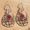Grandes boucles d'oreilles argent goutte et pierre ovale en Cornaline (orange) Grandes boucles d'oreilles argent goutte et pierre ovale en Cornaline (orange)