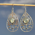 Grandes boucles d'oreilles argent goutte et pierre ovale en Prehnite (vert) Grandes boucles d'oreilles argent goutte et pierre ovale en Prehnite (vert)