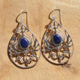 Grandes boucles d'oreilles argent goutte et pierre ovale en Lapis lazuli (bleu) Grandes boucles d'oreilles argent goutte et pierre ovale en Lapis lazuli (bleu)