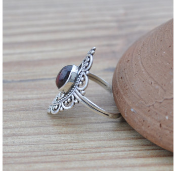 Bague fine bohème Pierre de lune et argent ciselé (blanc) T52/55