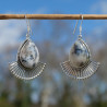 Grandes boucles gouttes pierre Agate dendrite et rayons en argent (blanc) (noir)
