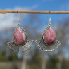 Grandes boucles gouttes pierre Rhodochrosite et rayons en argent (rose)