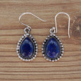 Boucles d'oreilles gouttes en argent ciselé et Lapis lazuli (bleu)