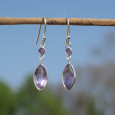 Boucles d'oreilles fines navettes en argent et Améthyste