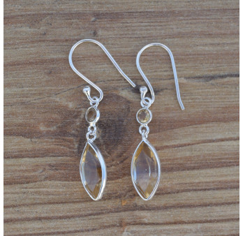 Boucles d'oreilles fines navettes en argent et Citrine