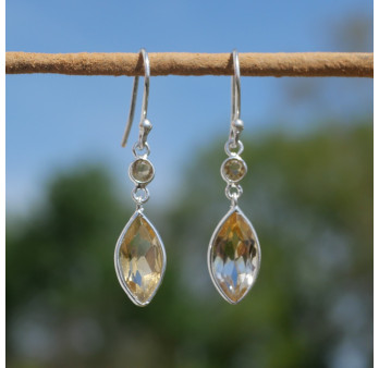 NEW ! Boucles d'oreilles fines navettes en argent et Citrine (jaune)