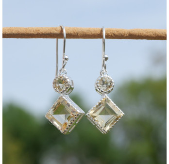 NEW ! Petites boucles en argent et 2 pierres facettées en Citrine (jaune)