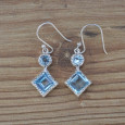 Petites boucles en argent et 2 pierres facettées en Topaze bleue (bleu)