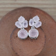 Petites boucles chics 4 pierres en Quartz rose et argent