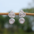 Petites boucles chics 4 pierres en Quartz rose et argent