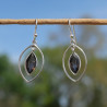 Boucles d'oreilles navettes ajourées argent et Quartz fumé (brun)