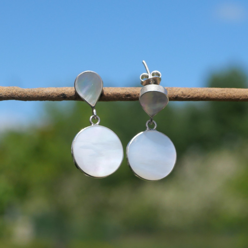 Aden' S Jewels – Orecchini Pendenti In Argento Massiccio Con Napa Bianca – Regalo Donna