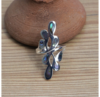 NEW ! Longue bague en argent et 8 morceaux d'Abalone (multicolore)