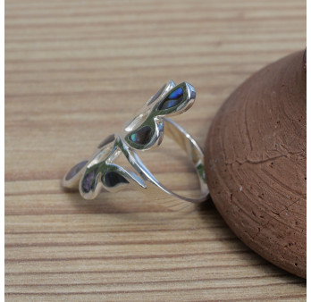 Longue bague en argent et 8 morceaux d'Abalone (multicolore) T51