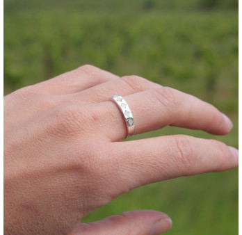 Anneau fin mixte en argent et Nacre (blanc) T55/62