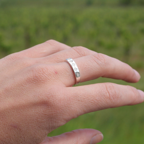 Anneau fin mixte en argent et Nacre (blanc) T55/62