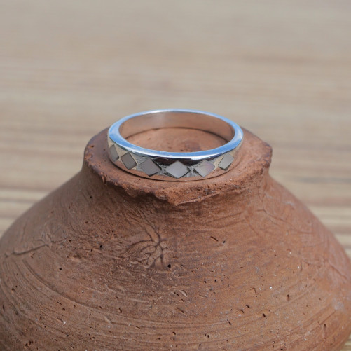 NEW ! Anneau fin mixte en argent et Nacre (blanc)
