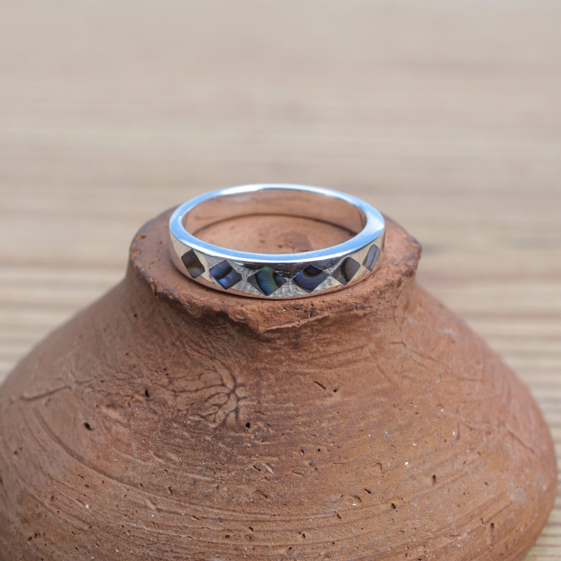 NEW ! Anneau fin mixte en argent et Abalone (multicolore)