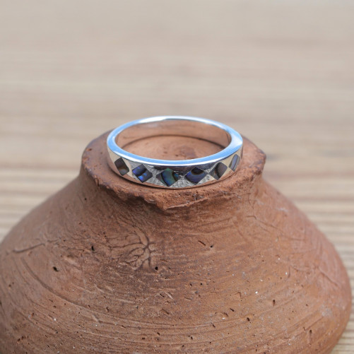 NEW ! Anneau fin mixte en argent et Abalone (multicolore)