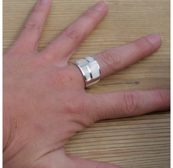 NEW ! Anneau large en argent et 4 morceaux de Nacre blanche (blanc)