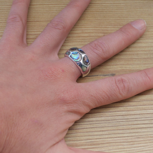 Bague bombée en Abalone et argent (multicolore) T61