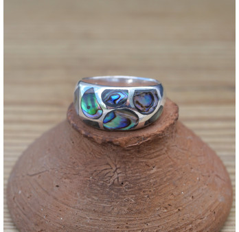 NEW ! Bague bombée en Abalone et argent (multicolore)