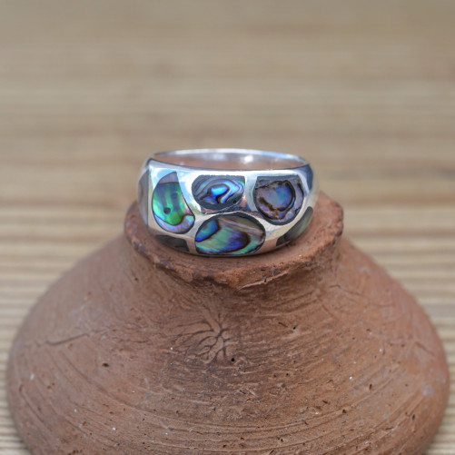 NEW ! Bague bombée en Abalone et argent (multicolore)