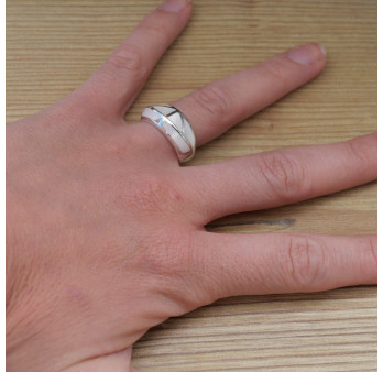 Bague en argent bombée en Nacre blanche (blanc) T53