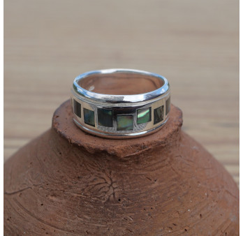 Anneau large en argent et carrés en Abalone (multicolore)