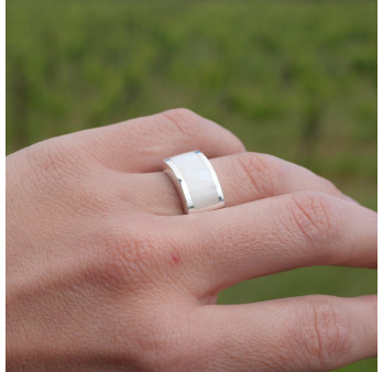 Bague en argent et Nacre blanche rectangulaire horizontale (blanc)