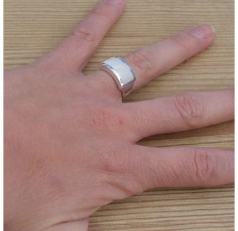 Bague en argent et Nacre blanche rectangulaire horizontale (blanc)