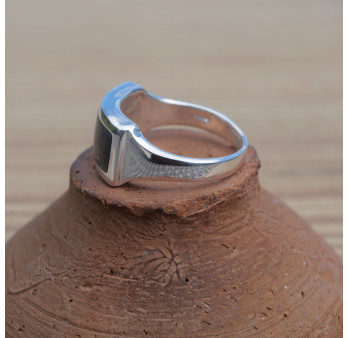 Bague en argent et Abalone rectangulaire horizontale (multicolore)