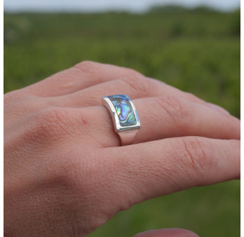 Bague en argent et Abalone rectangulaire horizontale (multicolore)