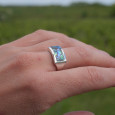 Bague en argent et Abalone rectangulaire horizontale (multicolore) T56/58