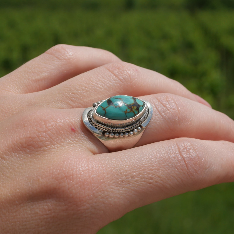 Bague Large Turquoise D'Arizona, bague rustique, anneau texturé et