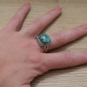 NEW ! Bague carrée argent ciselé et Turquoise du Tibet (bleu)