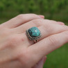 NEW ! Bague carrée argent ciselé et Turquoise du Tibet (bleu)